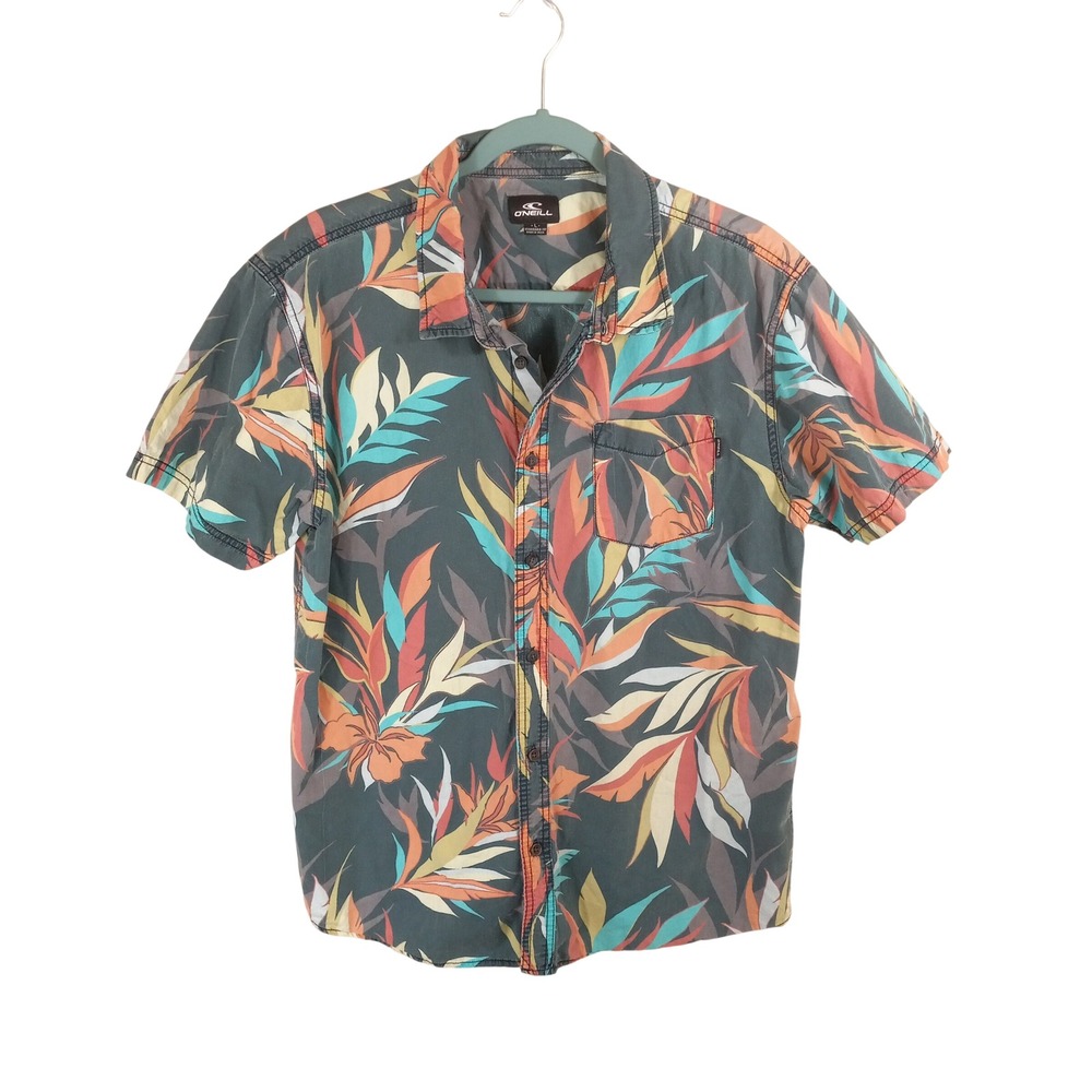 ONeill Mens Tropical Floral Button Down Shirt Large Gray Cotton‎ SP0104115
